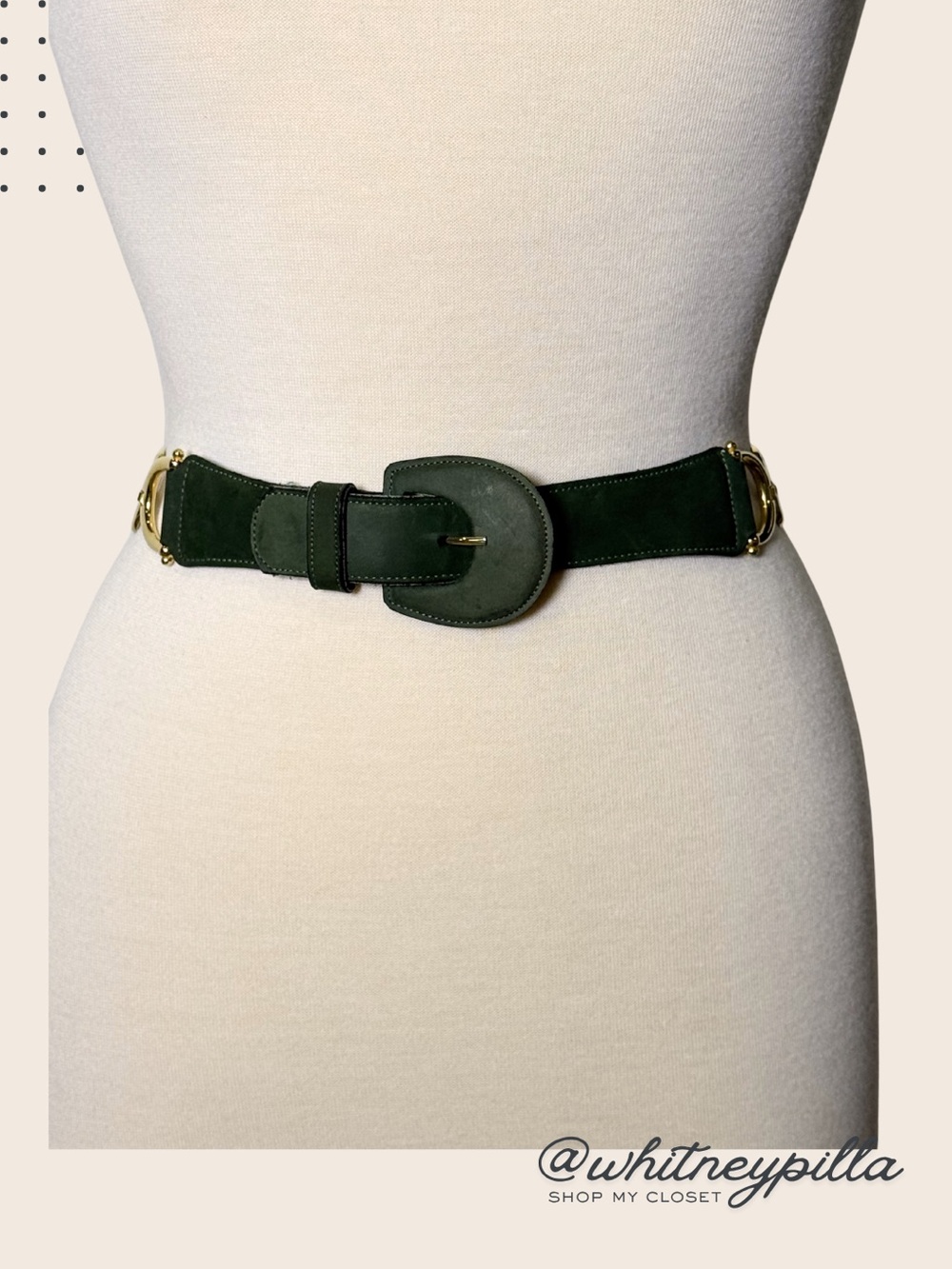 Medicis France Statement Belt Green Leather Gold Link Vintage small/medium 31 in